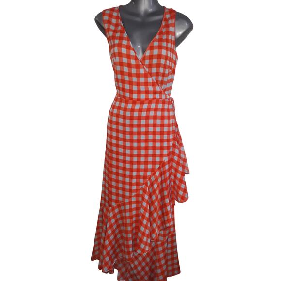 Diane von Furstenberg Sz 4 Asymmetrical Ruffle Hem Gingham Plaid Dress - Picture 9 of 9